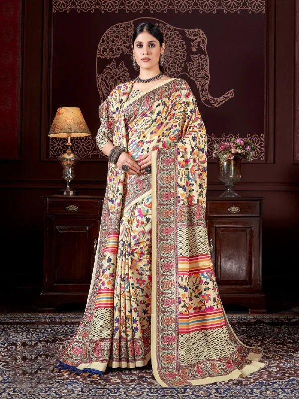 Sonakshi Women's Multicolor Digital Printed Pashmina Saree with Shawl Fashionable Oversized Shawl