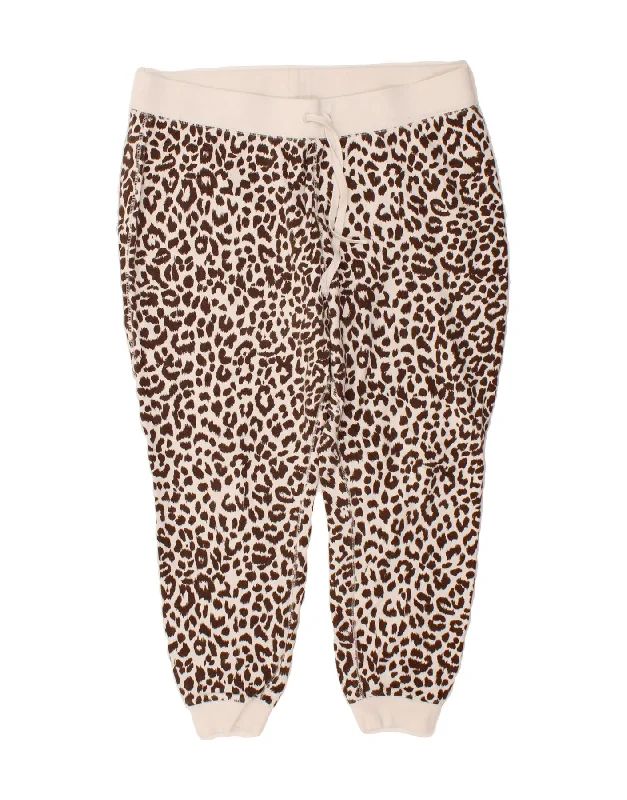 J. CREW Womens Tracksuit Trousers Joggers UK 18 XL  Brown Animal Print Trousers Cargo pockets