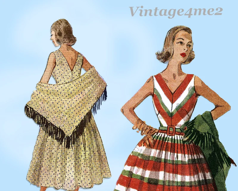 1950s Vintage Simplicity Sewing Pattern 4287 Misses Sun Dress & Shawl Size 12 Trendy Bohemian Shawl Cape