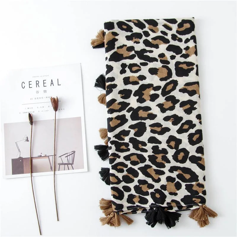 Leopard print scarf cotton linen scarf dual-purpose shawl Cozy Woolen Shawl Scarf