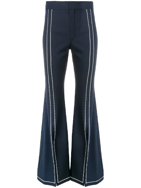 stitched trim flared trousers High Waist Slim Fit Ankle Length