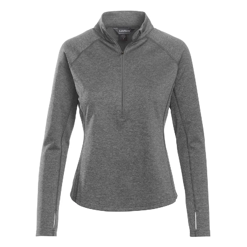 Landway Women's Heather Grey Alpha Heathered 1/4-Zip Pullover Puff Sleeve Stylish