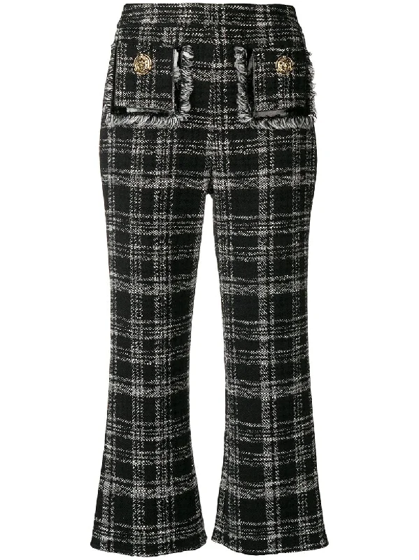 checked print cropped trousers Trousers Mesh Breathable