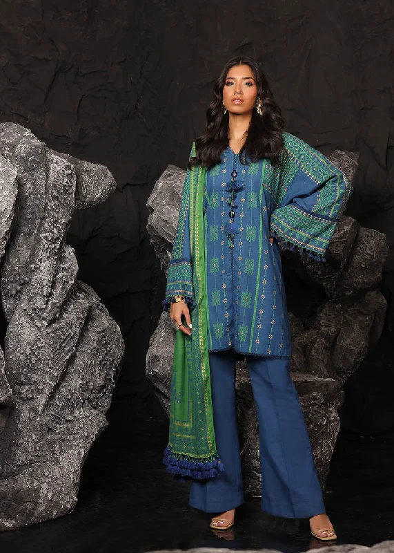 3 Pc Printed Staple Slub Viscose Suit With Herringbone Shawl Elegant Knit Shawl Cape