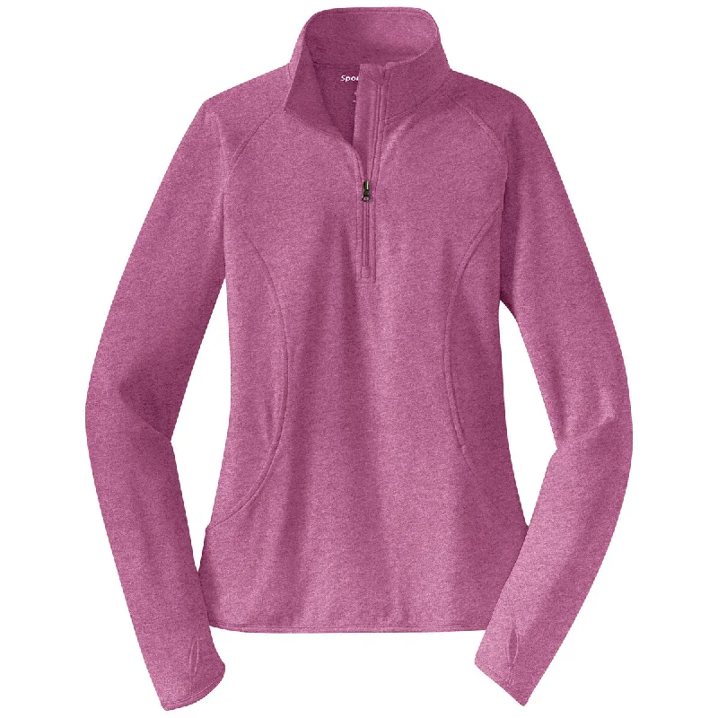 Sport-Tek Women's Pink Rush Heather Sport-Wick Stretch 1/4-Zip Pullover Crew Neck Wool