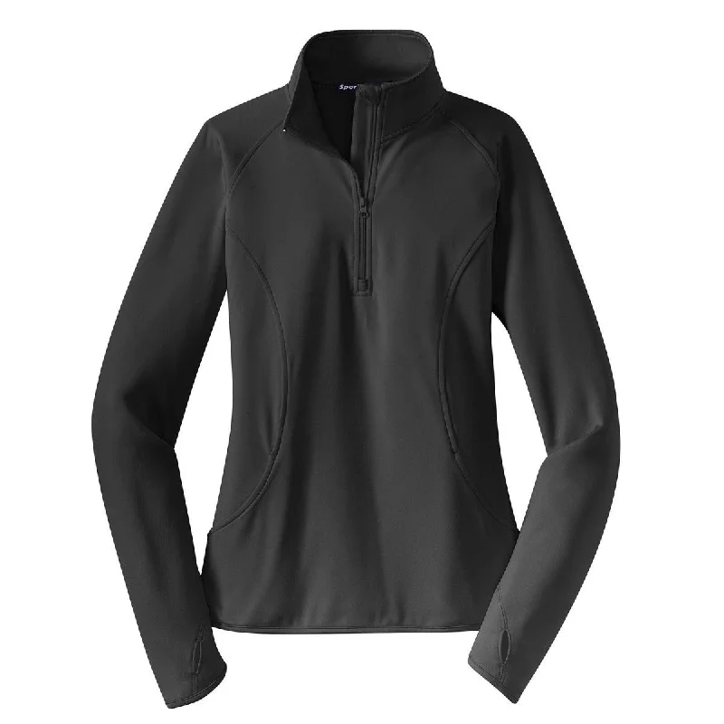 Sport-Tek Women's Charcoal Grey Sport-Wick Stretch 1/4-Zip Pullover Long Bell Sleeve