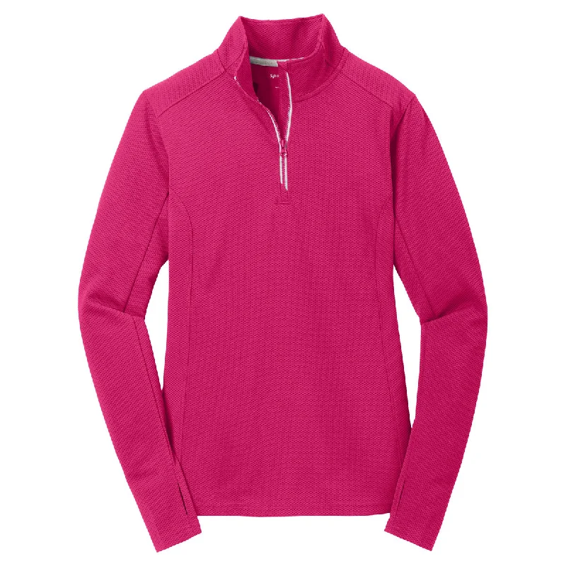 Sport-Tek Women's Pink Raspberry Sport-Wick Textured 1/4-Zip Pullover Fine Merino Wool