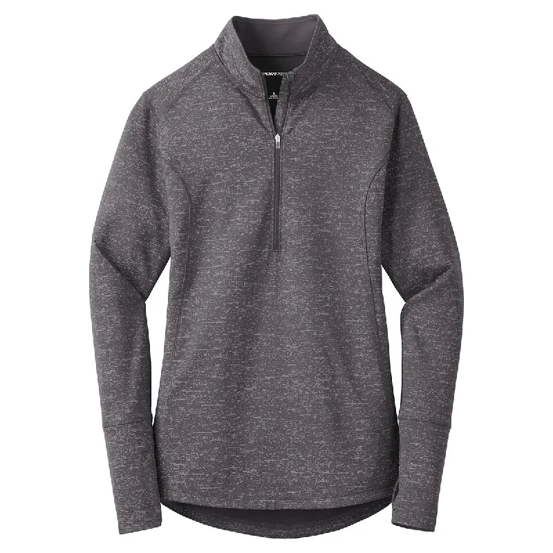 Sport-Tek Women's Charcoal Grey Sport-Wick Stretch Reflective Heather 1/2-Zip Pullover Keyhole Neck Pullover