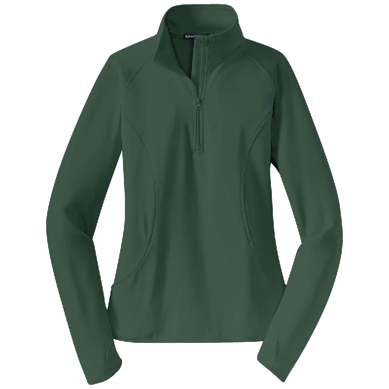 Sport-Tek Women's Forest Green Sport-Wick Stretch 1/4-Zip Pullover Deep Neck Pullover