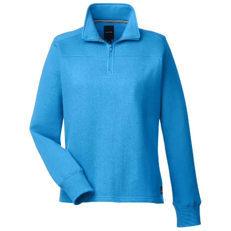 Nautica Women's Azure Blue Anchor Quarter-Zip Pullover Thick Cable Knit