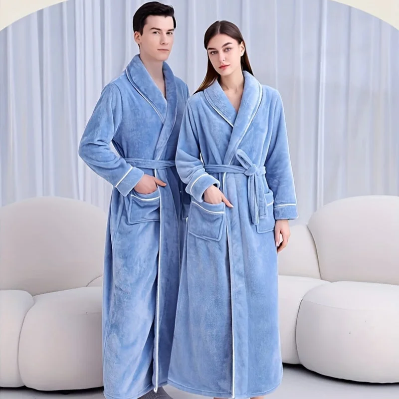 Unisex Extra Long Thick Plush Fleece Bathrobe, Super Soft Breathable Warm Flannel Spa Robe with Shawl Collar, Couples Matching Winter Home Wear, Non-Shedding Anti-Static, Machine Washable - Space Theme Fashionable Oversized Shawl