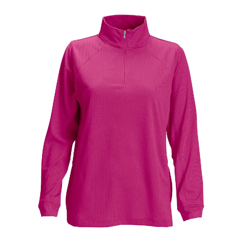 Vansport Women's Berry Pink Mesh 1/4-Zip Tech Pullover Batwing Sleeve Top