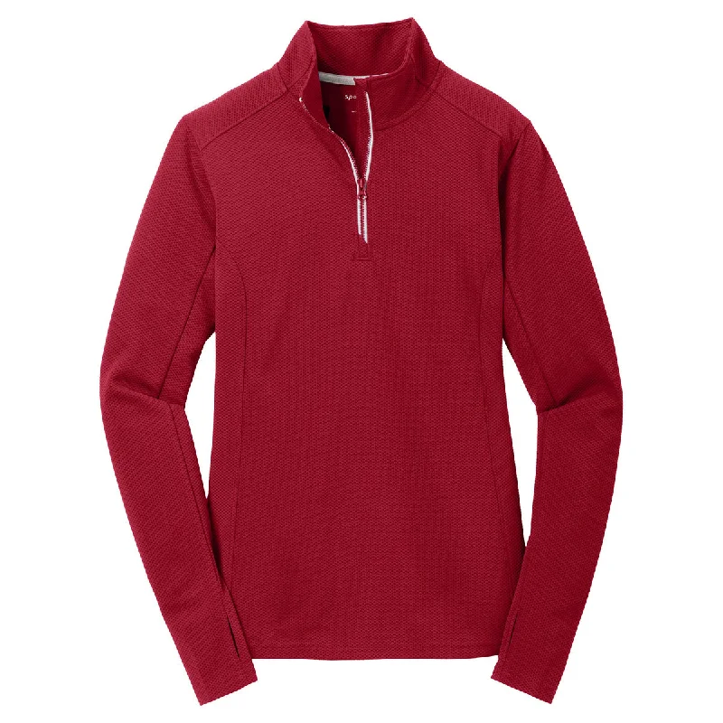 Sport-Tek Women's Deep Red Sport-Wick Textured 1/4-Zip Pullover One Shoulder Top