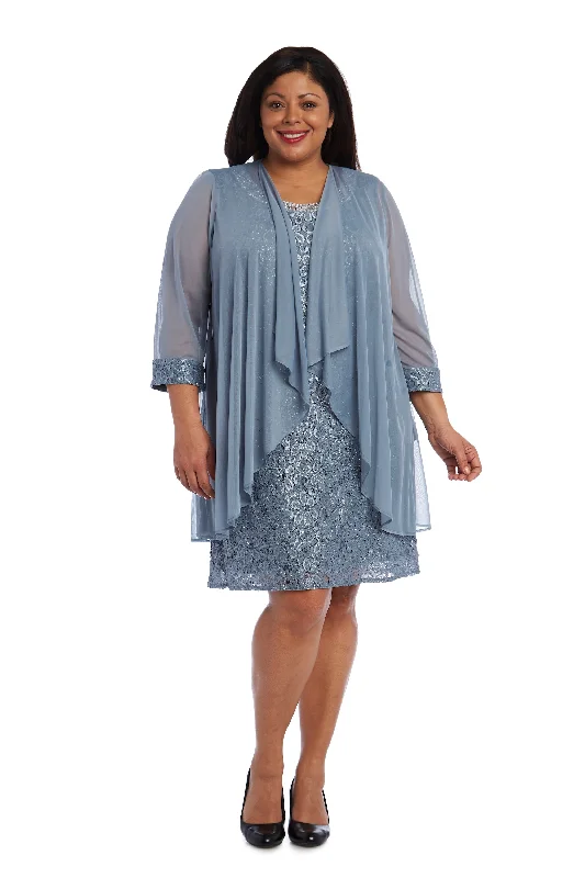 Women's Plus Size Sheer Draped Jacket and Pearl-Embellished Lace Shift Dress Tailored Jacket Straight Jacket A-Line Jacket