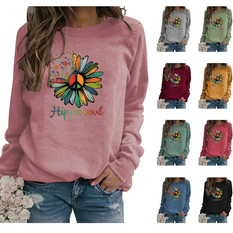 Wholesale Printed Round Neck Pullover Cotton Hoodies Jewel Neck Pullover