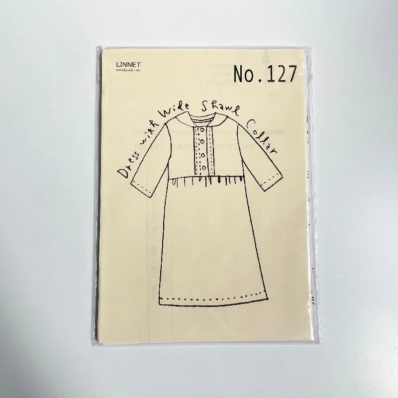 Linnet Pattern No. 127 : Dress with Wide Shawl Collar Soft Cotton Shawl Cape