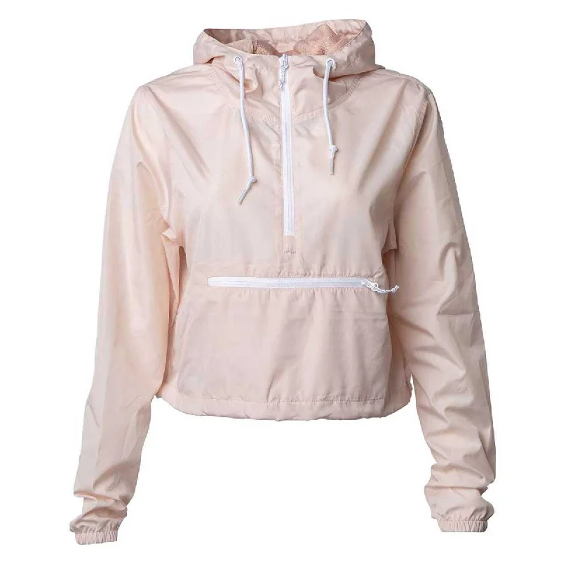 Independent Trading Co. Women's Blush/White Zipper Lightweight Pullover Crop Windbreaker High Neck Pullover