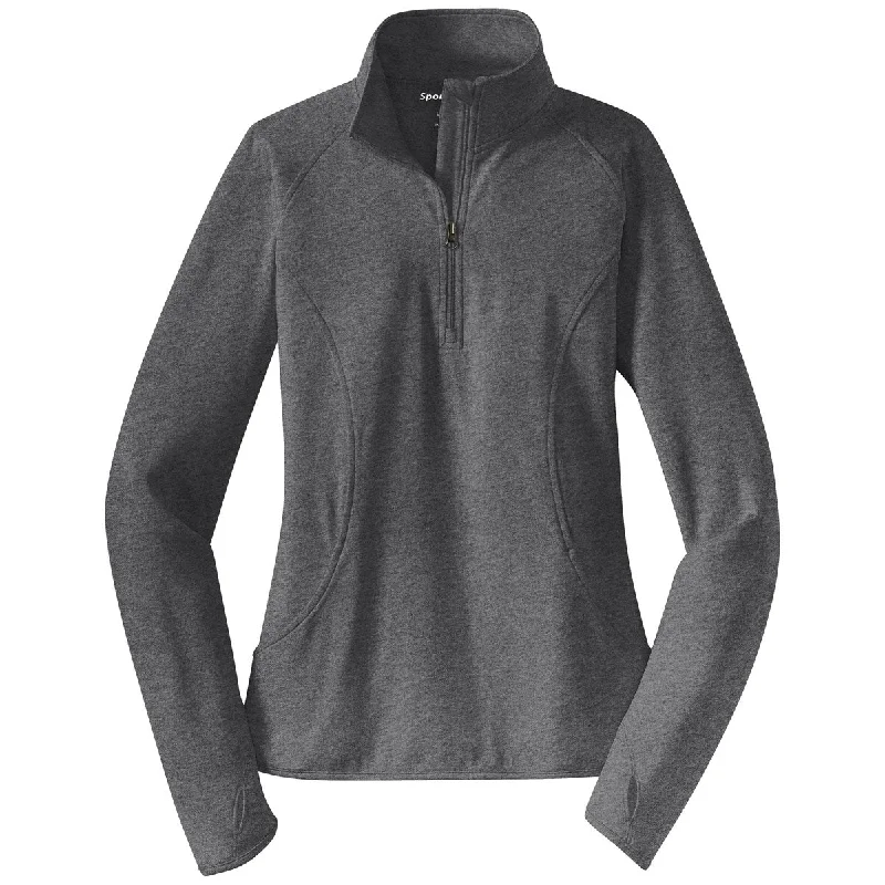 Sport-Tek Women's Charcoal Grey Heather Sport-Wick Stretch 1/4-Zip Pullover Asymmetrical Neck Pullover