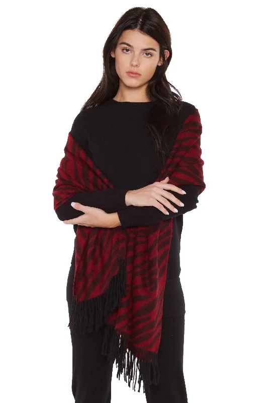 JENNIE LIU Women's 72" x 30" Large 100% Cashmere Zebra Jacquard Shawl Classic Knit Shawl Wrap