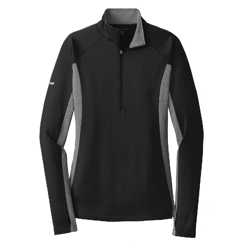 Sport-Tek Women's Black/Charcoal Grey Heather Sport-Wick Stretch Contrast 1/2-Zip Pullover Honey Neck Pullover