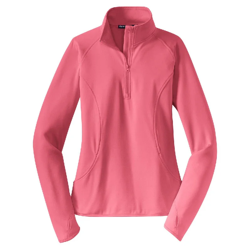 Sport-Tek Women's Dusty Rose Sport-Wick Stretch 1/4-Zip Pullover Wrist Length Sleeve