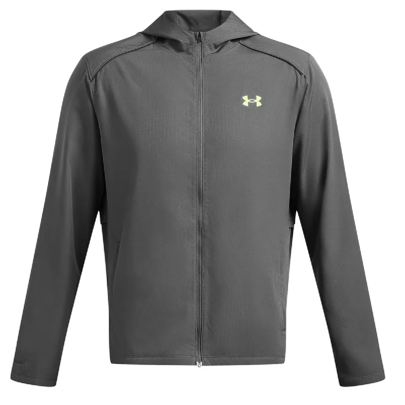 Under Armour Storm Run Hooded Jacket - Mens - Castlerock/Morph Green/Reflective Snapped Jacket Toggled Jacket Drawstring Jacket