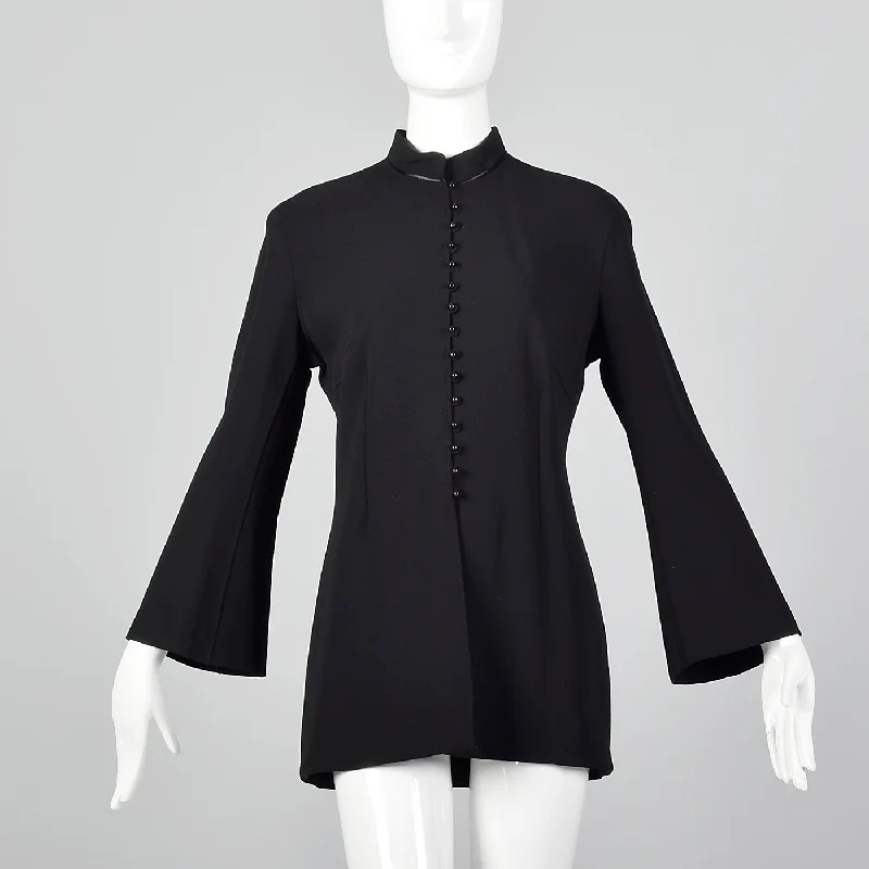 2010s Celine Black Wool Jacket A-Line Jacket Boat Neck Shawl Collar