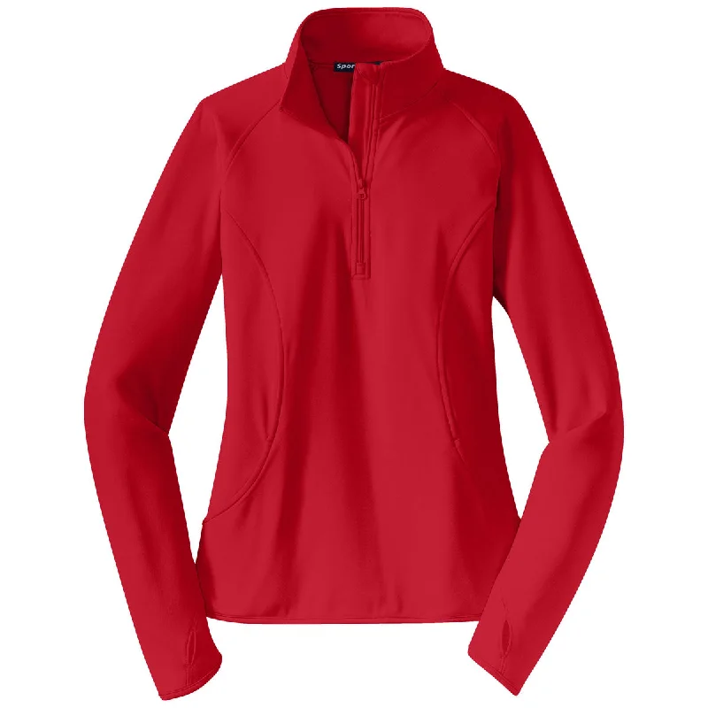 Sport-Tek Women's True Red Sport-Wick Stretch 1/4-Zip Pullover Surplice Neck Pullover