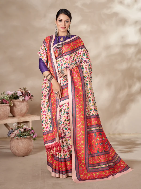 Sonakshi Women's Multicolor Digital Printed Pashmina Saree with Shawl Cozy Plaid Wool Shawl