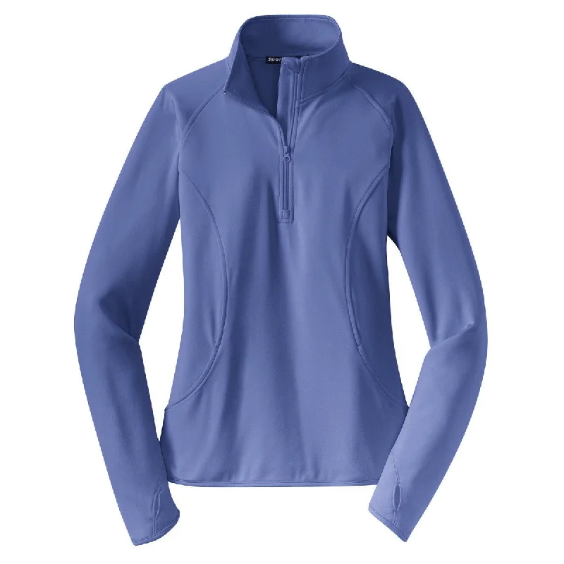 Sport-Tek Women's Iris Purple Sport-Wick Stretch 1/4-Zip Pullover Tight Sleeve Top