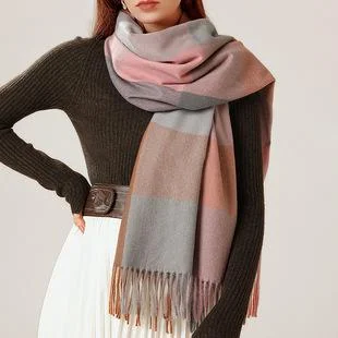 Fashion Plaid Scarf Sweet Cashmere Scarf Thickened Warm Shawl Comfortable Cotton Shawl Wrap