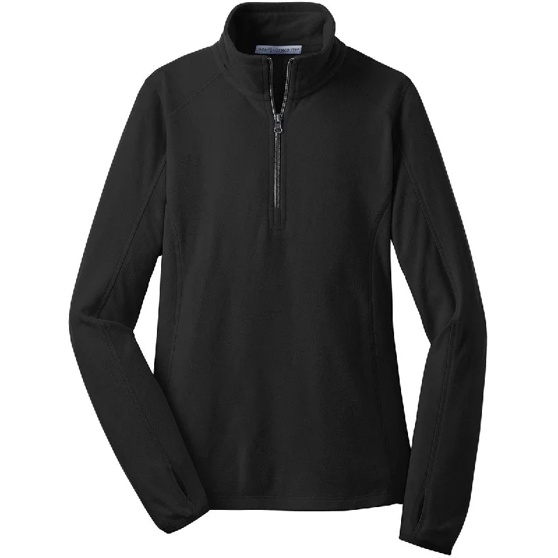 Port Authority Women's Black Microfleece 1/2-Zip Pullover Ruffle Sleeve Feminine