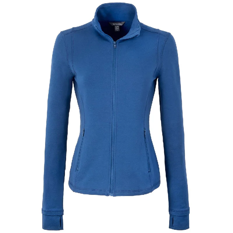 Elevate Women's River Blue Lyon Eco Stretch Knit Full Zip Jacket One-Shoulder Jacket Off-the-Shoulder Jacket Asymmetrical Jacket