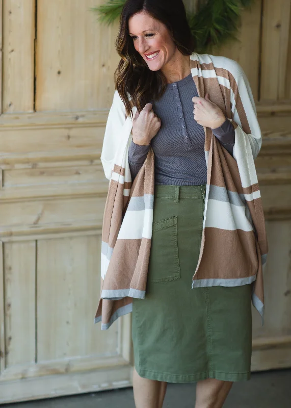 Taupe Multi Stripe Shawl - FINAL SALE Elegant Lace Shawl Wrap