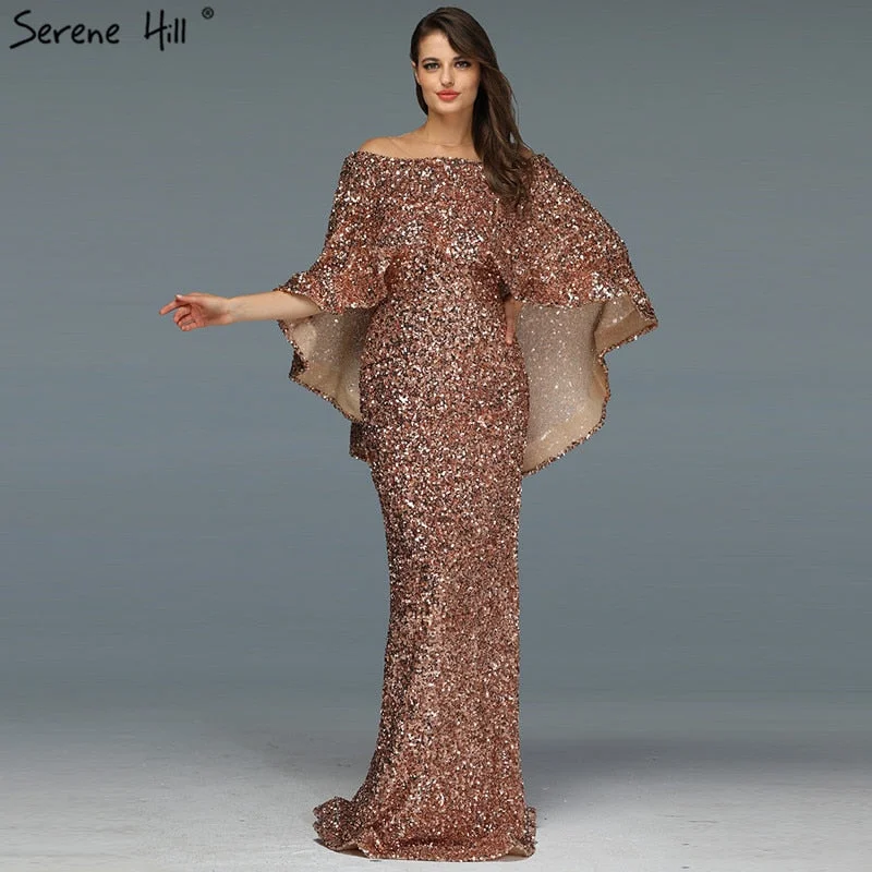 Serene Hill Gold Shawl Luxury Mermaid Dresses Sparkle Evening Gowns LA60919 Evening Dresses  Long  dresses  For Women Party Elegant Silk Shawl Scarf