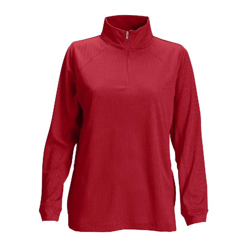 Vansport Women's Sport Red Mesh 1/4-Zip Tech Pullover Blouson Sleeve Pullover