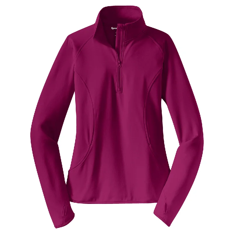 Sport-Tek Women's Pink Rush Sport-Wick Stretch 1/4-Zip Pullover Spaghetti Sleeve Top