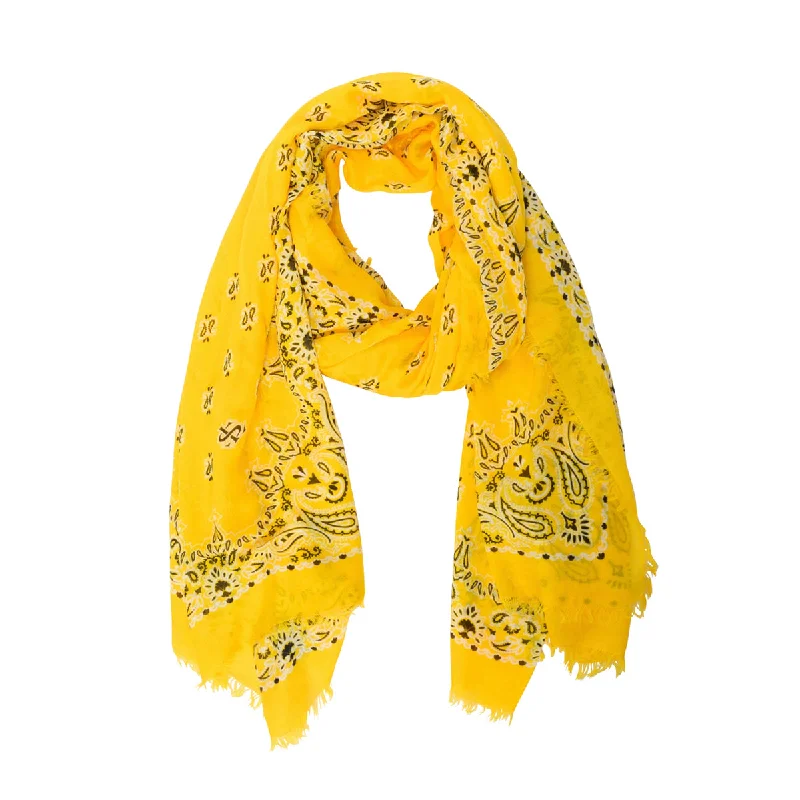 Saint Laurent Yellow Paisley Grand Bandana Shawl Elegant Long Shawl Scarf