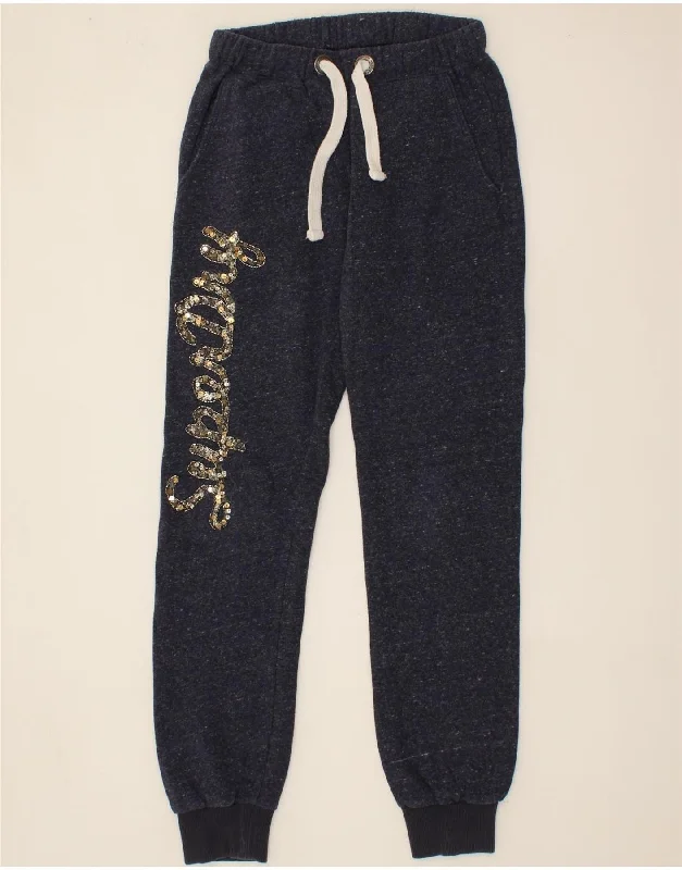 SUPERDRY Womens Graphic Tracksuit Trousers Joggers UK 6 XS  Navy Blue Trousers chic fashionable