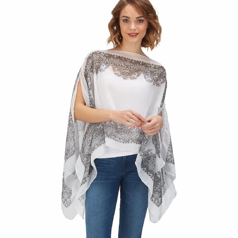 Two's Company TC 200166-20 Paisley Print Convertible Shawl with Pearls Elegant Velvet Shawl Wrap