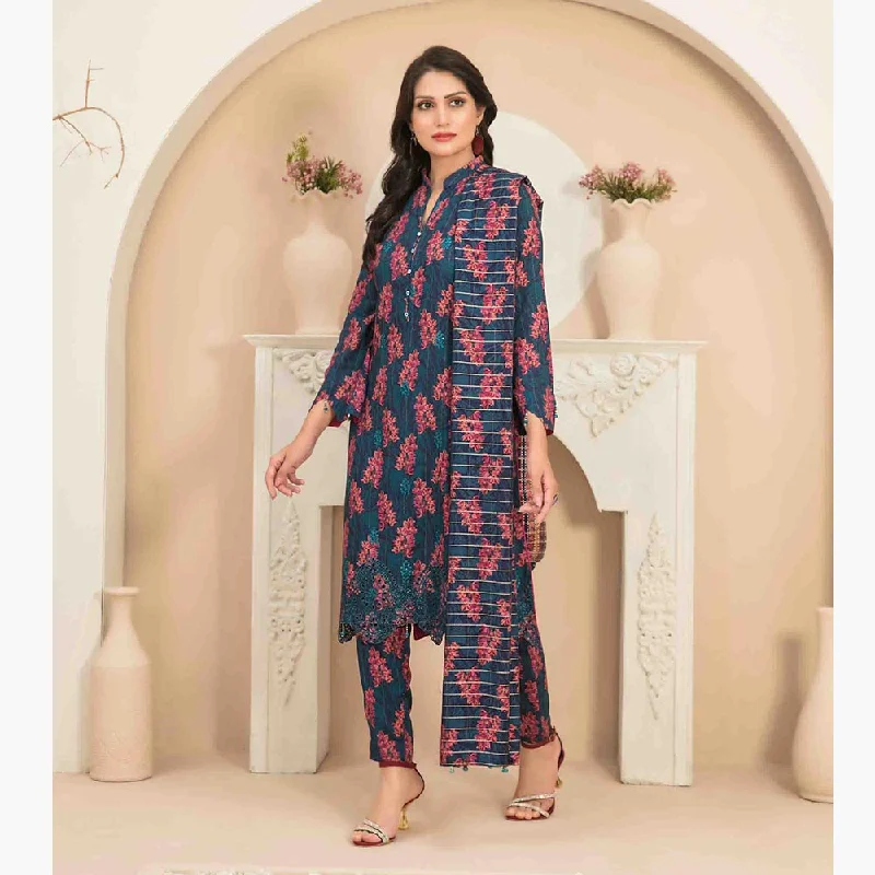 Tawakkal Mayal Viscose Embroidered Unstitched 3Pcs Suit With Shawl Trendy Long Knit Shawl