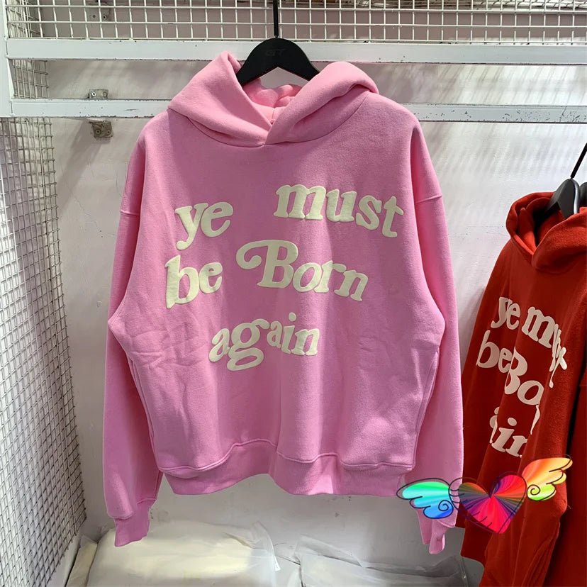 Advbridge Puff Print Kanye West Hoody Men Women 1:1 Pink Ye Must Be Born Again Hoodie Oversize Fit Pullovers CPFM Sweatshirts Zipper Front Cardigan