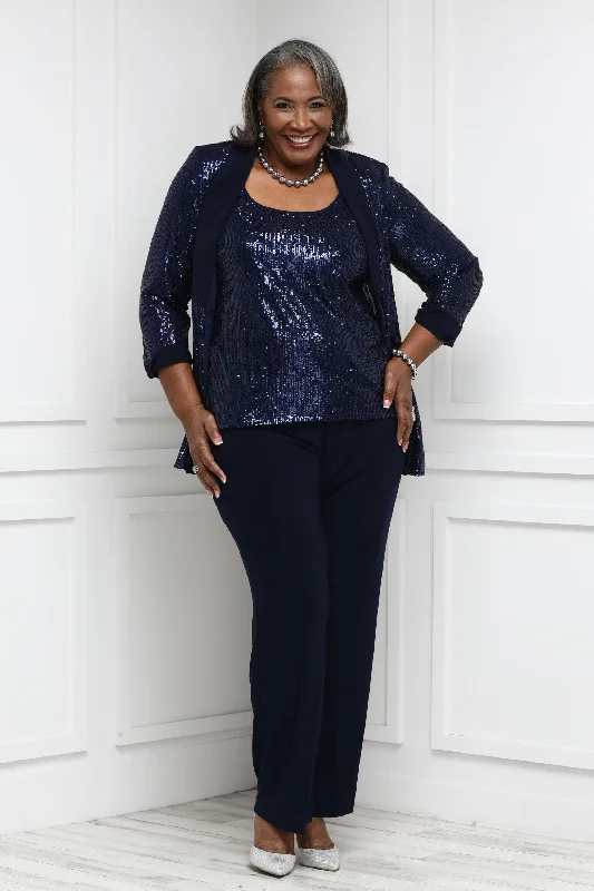 Women Plus Size Sequin Beaded Jacket and Pantsuit Elasticated Jacket Padded Jacket Insulated Jacket