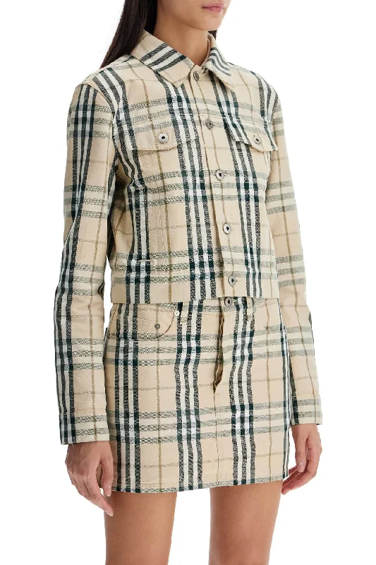 Burberry Cropped Checkered Jacket For Cotton Fabric Linen Fabric Terry Fabric