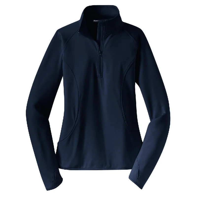 Sport-Tek Women's True Navy Sport-Wick Stretch 1/4-Zip Pullover Puff Sleeve Stylish