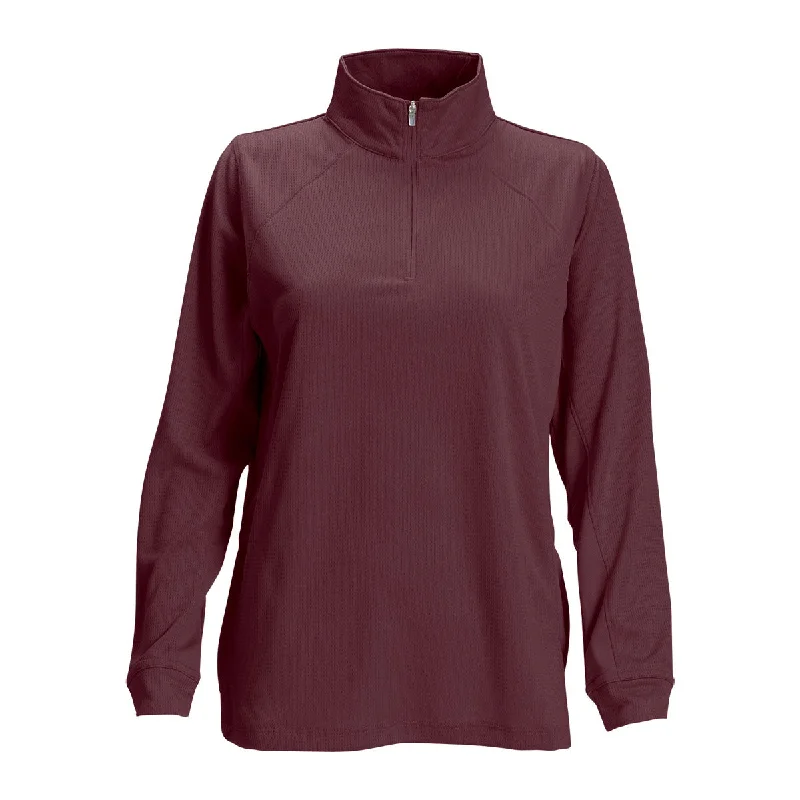 Vansport Women's Deep Maroon Mesh 1/4-Zip Tech Pullover Bell Sleeve Stylish