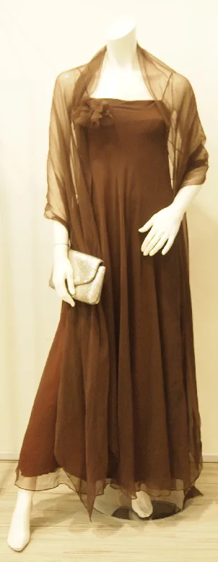 A Night with Chocolate Chiffon Vintage Evening Dress with Matching Shawl Fashionable Wool Blend Shawl