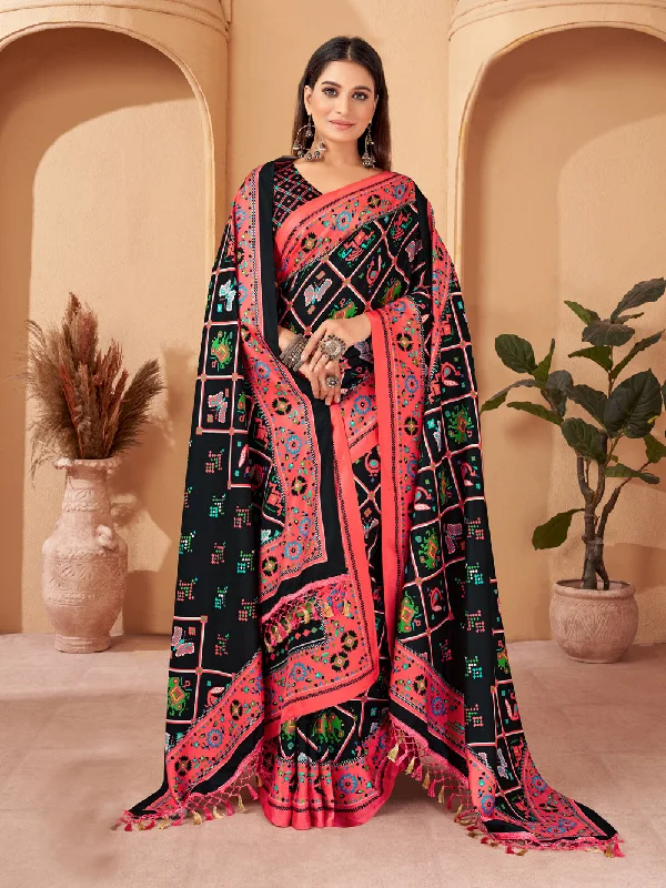 Sonakshi Women's Multicolor Digital Printed Pashmina Saree with Shawl Soft Knit Shawl Poncho