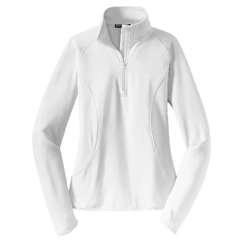 Sport-Tek Women's White Sport-Wick Stretch 1/4-Zip Pullover Ruffle Sleeve Feminine