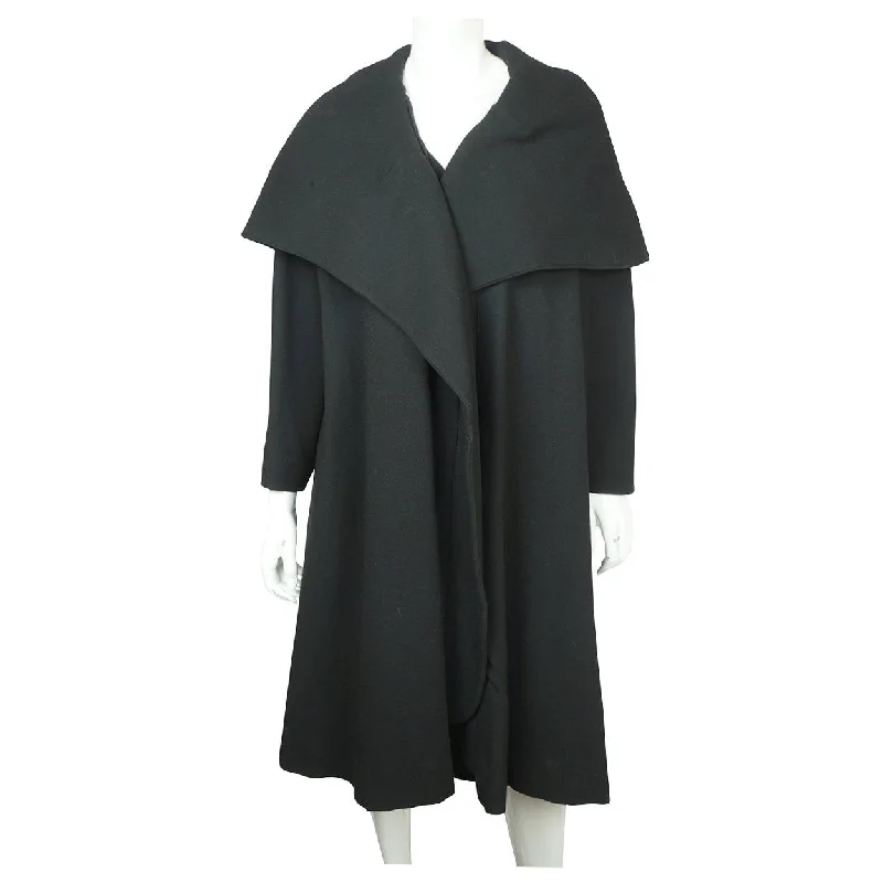 Vintage 1950s Evening Coat with Cape Style Shawl Collar Black Wool Ladies Size L Elegant Pashmina Shawl Cape